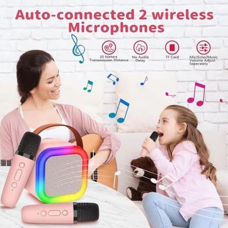 Portable Karaoke System and Bluetooth Micro Sound Box Speakers With 2 Wireless Microphones