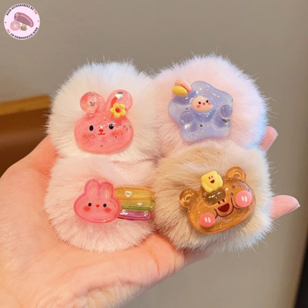 (4 pcs) Soft And Sweet Plush Bunny Hairband